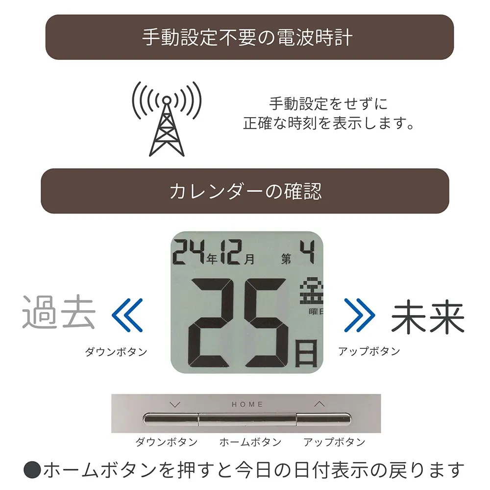 【アデッソ】 デジタル日めくり電波時計