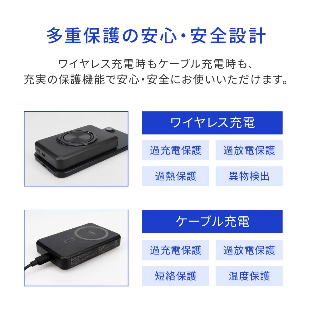 スマホリング一体型ワイヤレスモバイルバッテリー10000mAh(準固体電池仕様)