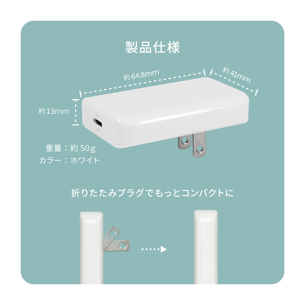 最大PD36W GaN採用 超小型・薄型 AC充電器
