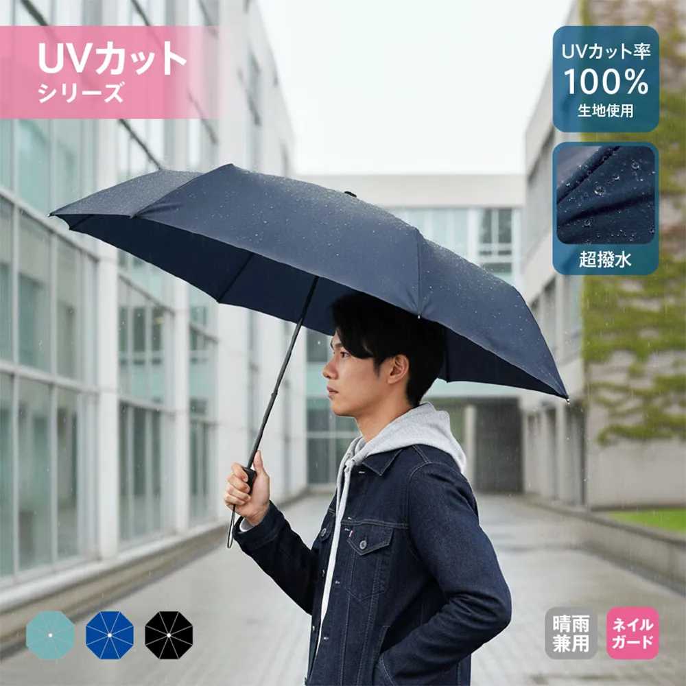 ひと振り雨粒サラッとUV折りたたみ傘