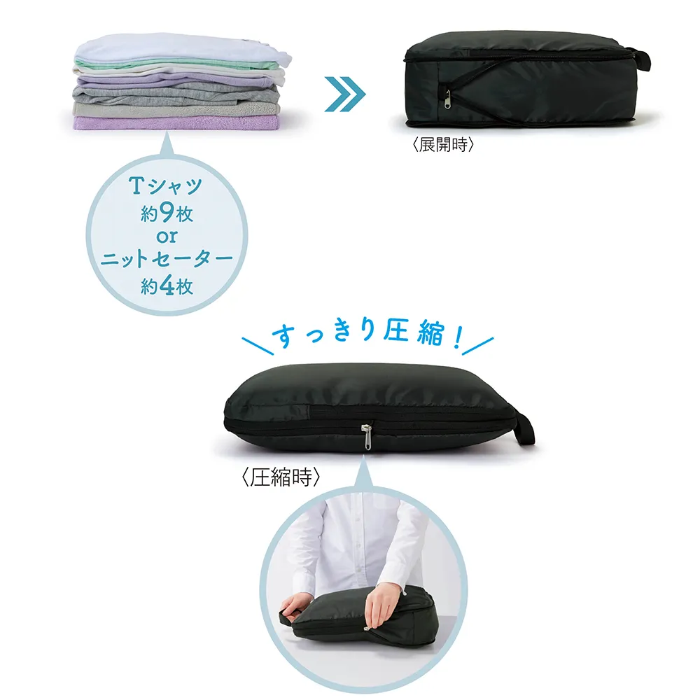 圧縮できるトラベルポーチ