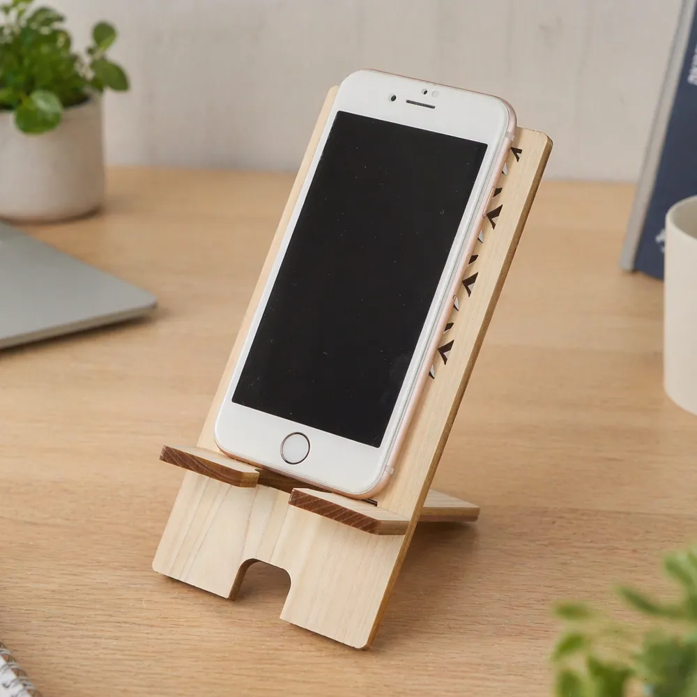 間伐材ひのき 伝統文様スマホスタンド