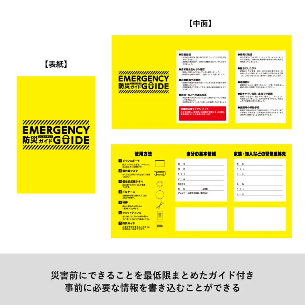 防災緊急7点セット　メッシュポーチタイプ　ネイビー(既製品)