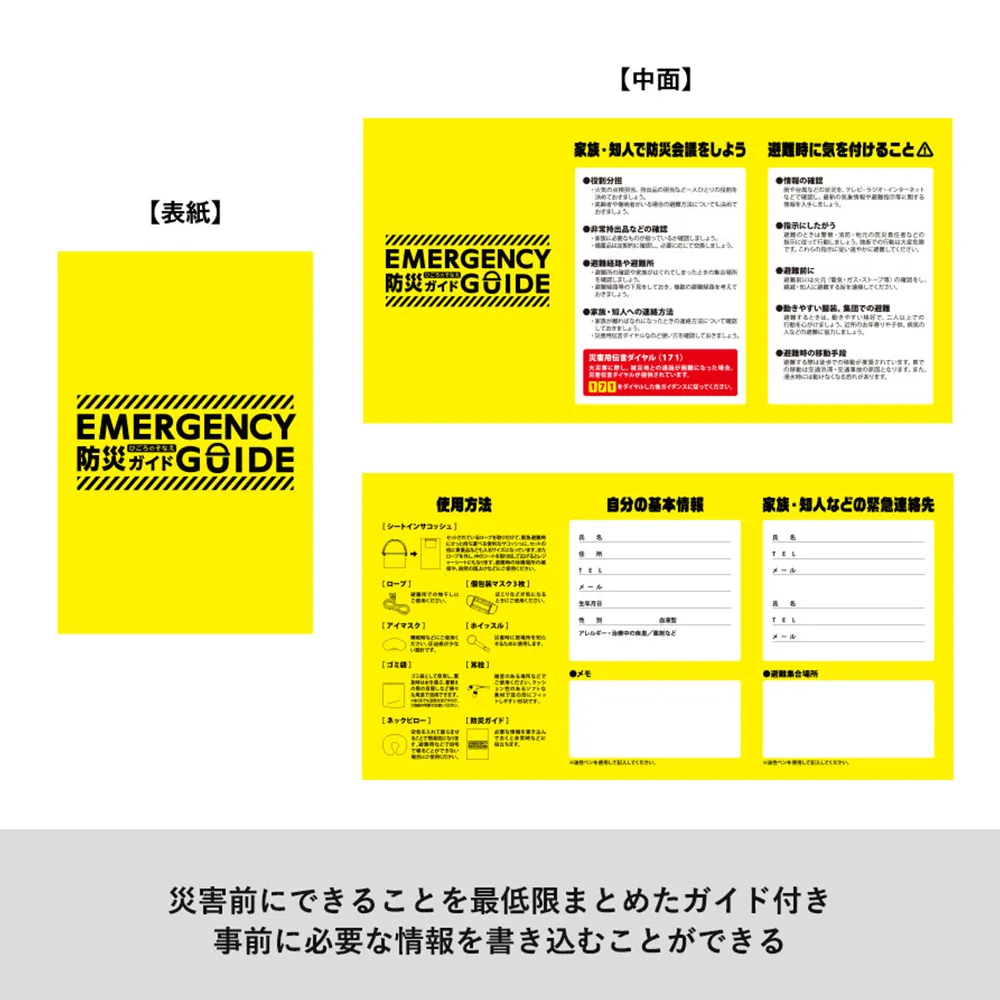 防災緊急10点セット　シートインサコッシュタイプ　ブラック(既製品)