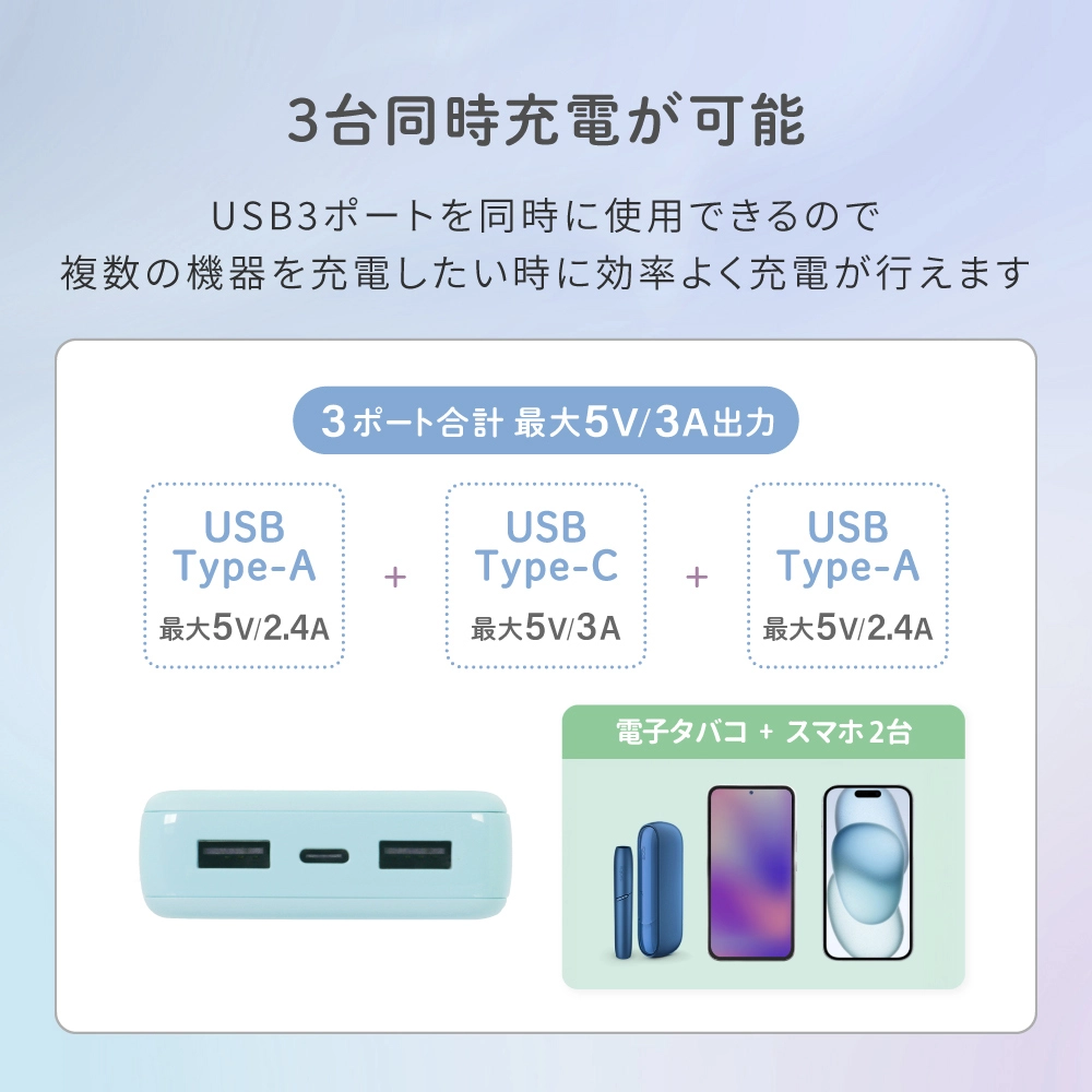 薄型軽量 急速充電モバイルバッテリー10000ｍAh