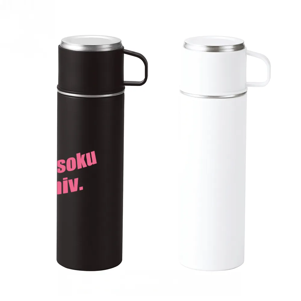 マグカップ付きプッシュ開閉式真空ステンレスボトル430ml