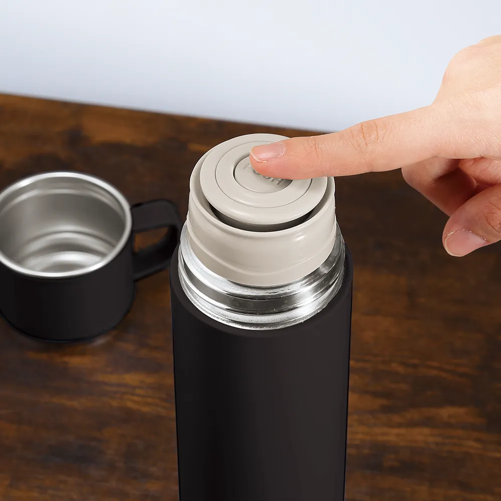 マグカップ付きプッシュ開閉式真空ステンレスボトル430ml