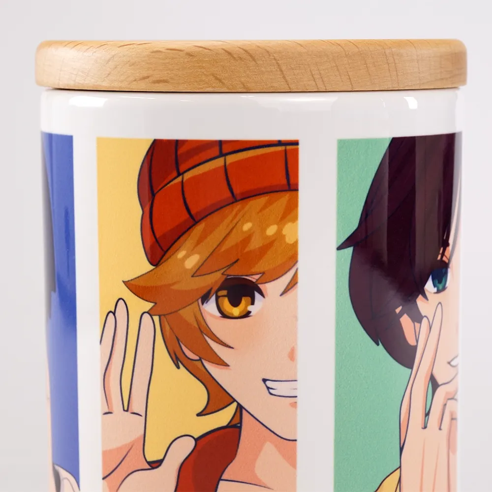 フルカラー陶器木製蓋付きキャニスター350ml