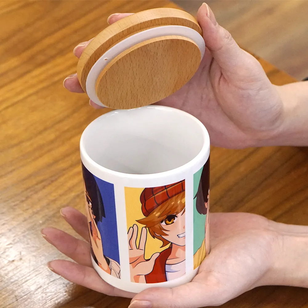 フルカラー陶器木製蓋付きキャニスター350ml