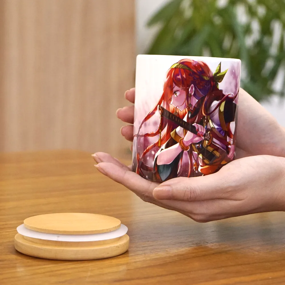 フルカラー陶器木製蓋付きキャニスター350ml