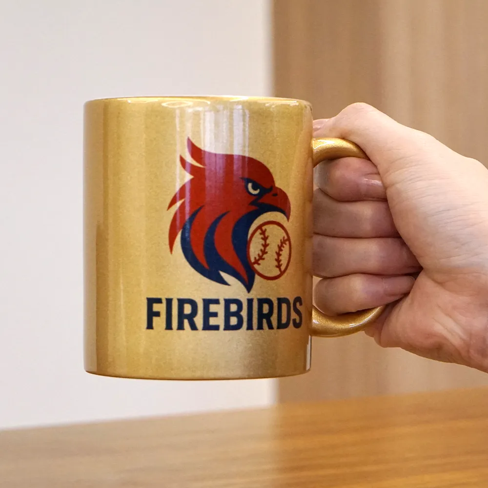 フルカラー陶器マグカップ(M)350ml　ゴールド