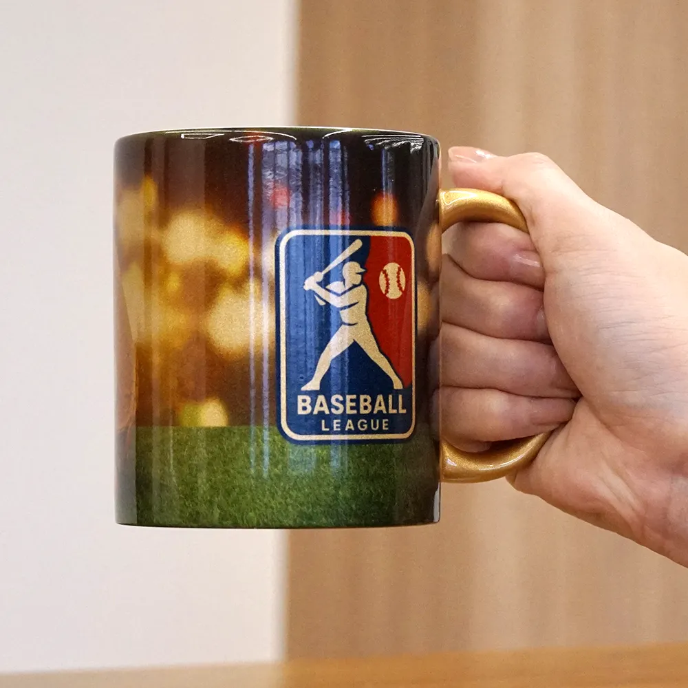 フルカラー陶器マグカップ(M)350ml　ゴールド