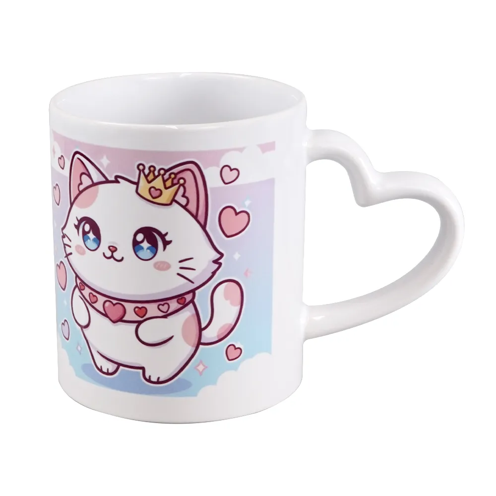 フルカラー陶器マグカップ(M)350ml　ハートハンドル