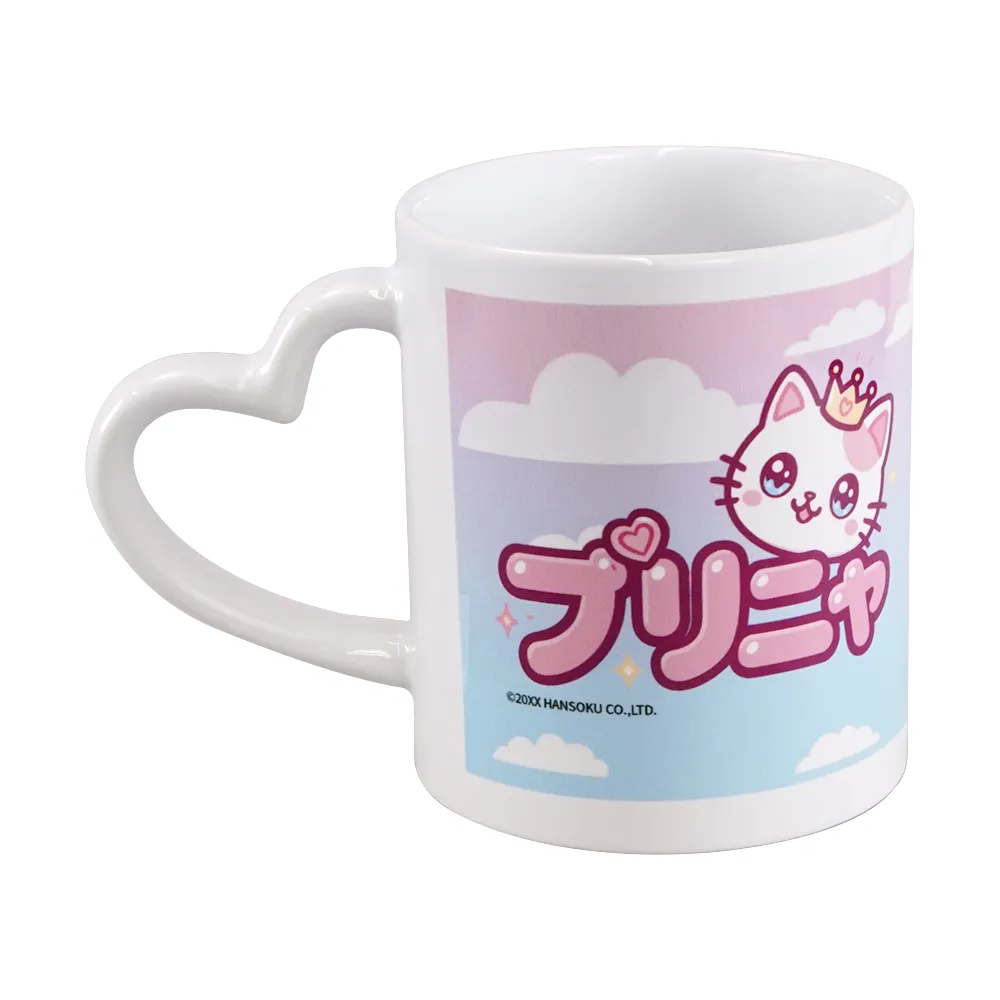 フルカラー陶器マグカップ(M)350ml　ハートハンドル