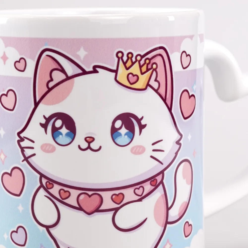 フルカラー陶器マグカップ(M)350ml　ハートハンドル