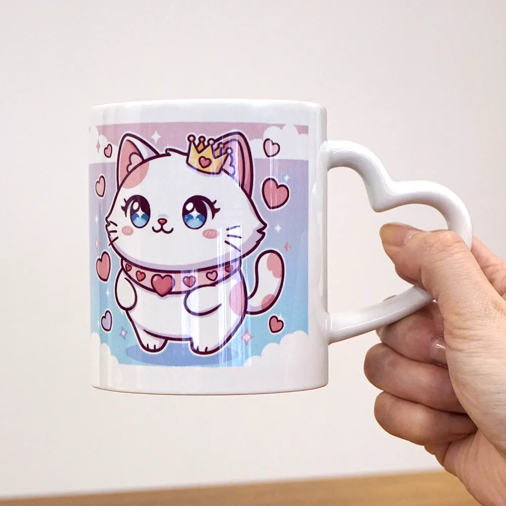 フルカラー陶器マグカップ(M)350ml　ハートハンドル