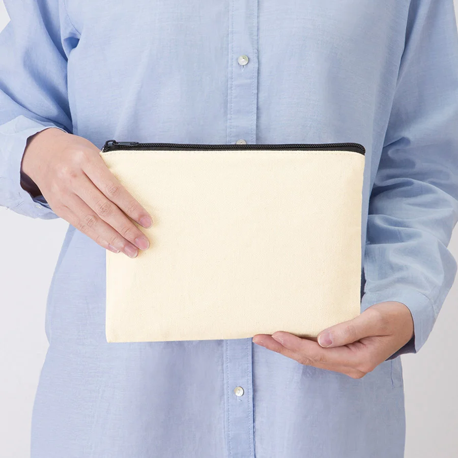 キャンバスフラットポーチ(M)ナチュラル(最速出荷対応)