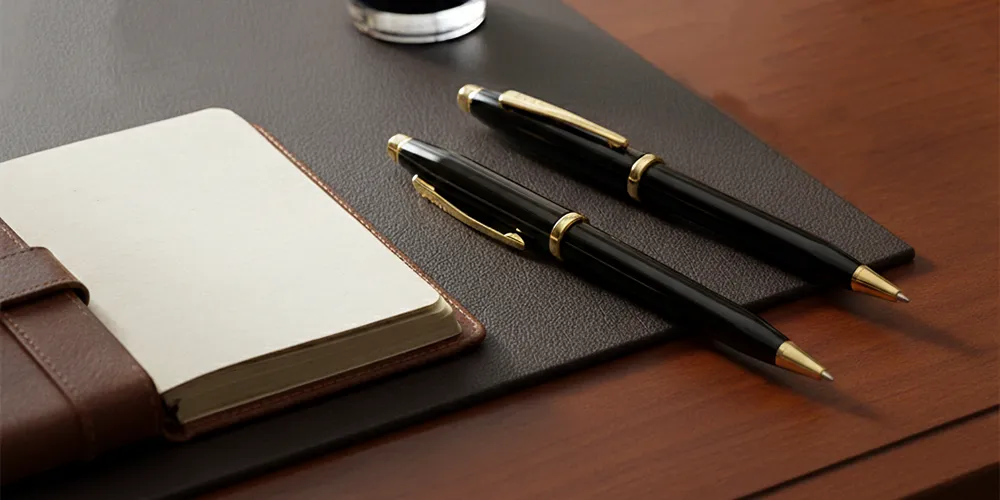 高価そうなボールペンが並んだイメージ。